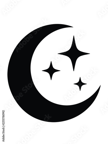 Crescent Moon and Stars Silhouette Minimalist Night Icon