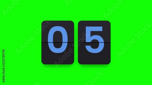 countdown Split-flap mechanical display showing number on green screen
