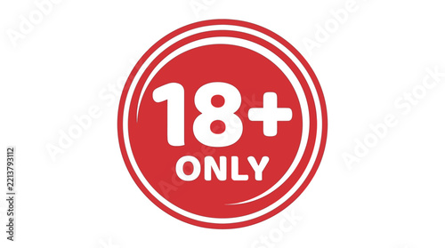 Red circular sign with eighteen plus text vector illustration