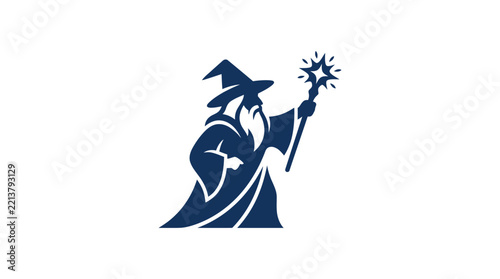 Wizard with staff silhouette against a white background