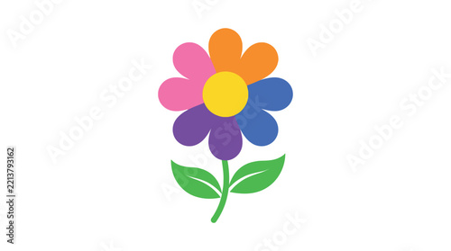 Colorful flower illustration with rounded petals and green stem on white background