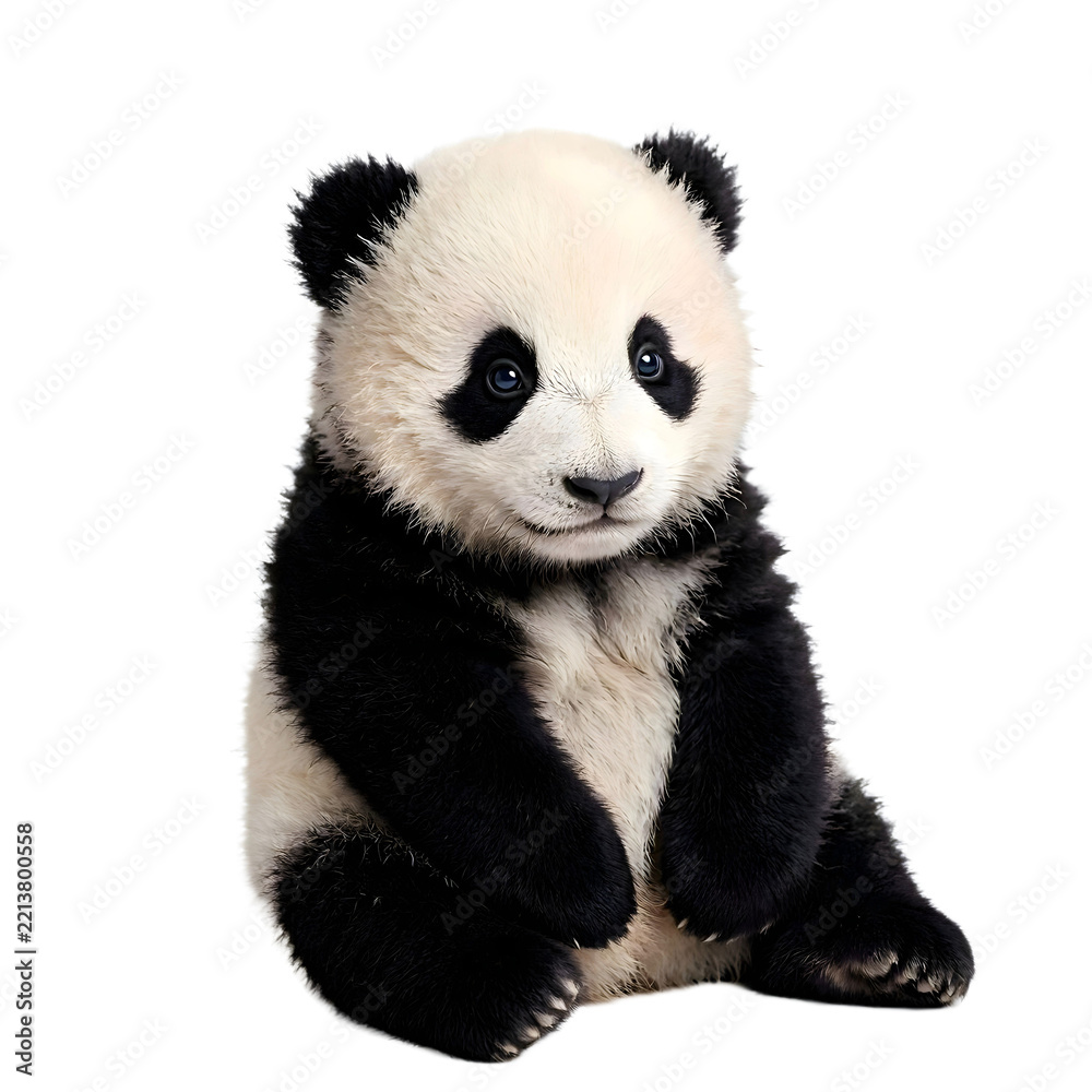Fototapeta premium Cute giant panda cub sitting calmly black & white baby pana