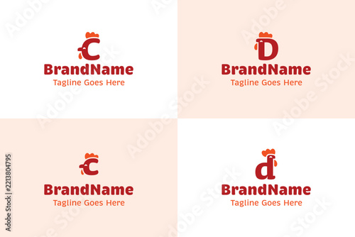 Letter C and D Friendly Chicken Logo Set, symbolizing warmth, friendliness, and cheerful energy