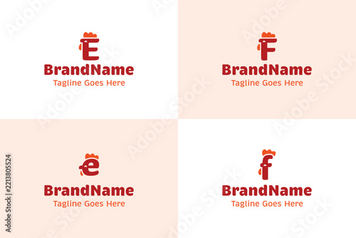 Letter E and F Friendly Chicken Logo Set, symbolizing warmth, friendliness, and cheerful energy