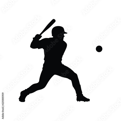 Baseball Batter Silhouette Black Vector Sports Icon Isolated on White