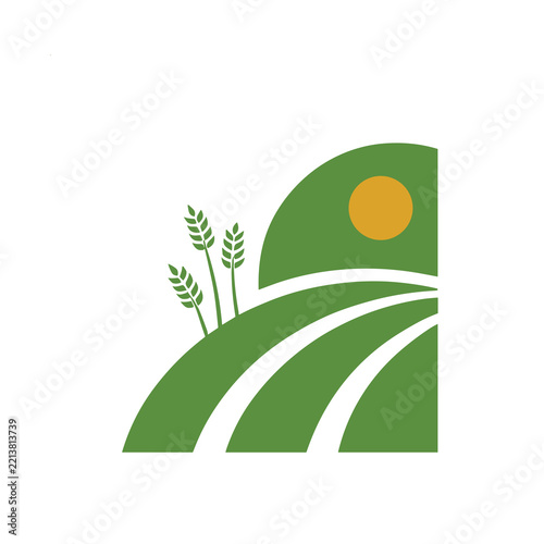 Stylized wheat stalks and farm field illustration