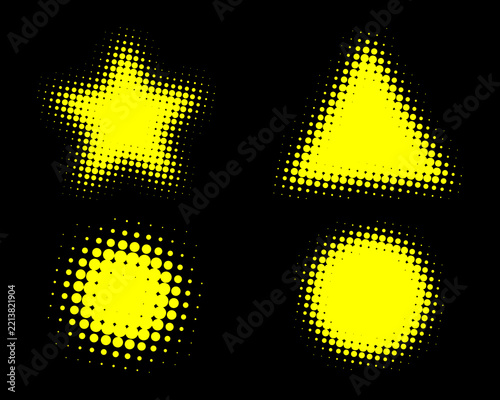 Yellow Halftone Dot Shape Collection – Abstract Pop Art Vector Elements