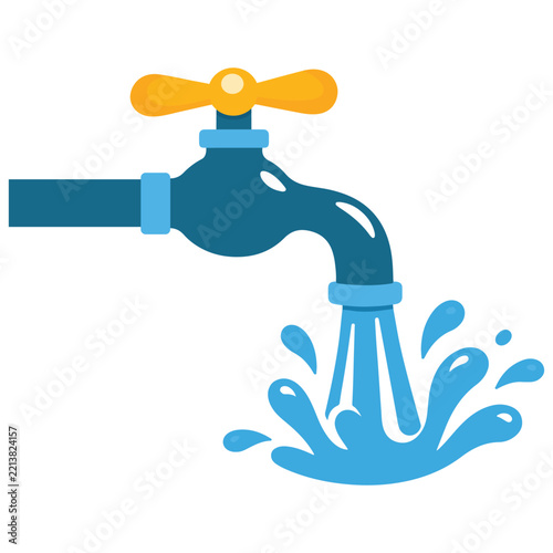 Water Faucet with Splashing Droplets Plumbing Vector Illustration.