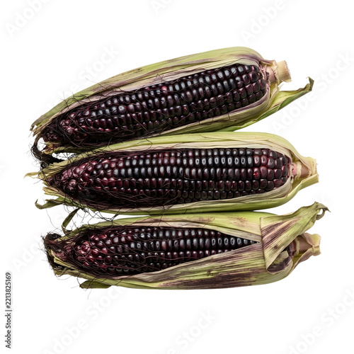Three Ears of Purple Corn