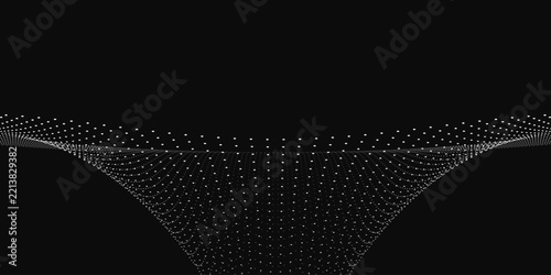 Futuristic abstract digital particle wave on dark background, modern big data technology grid vector, minimalist dynamic halftone dot mesh design element