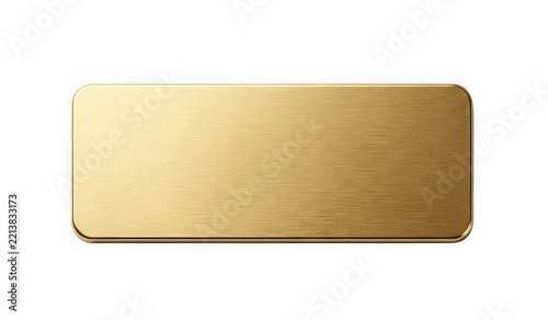 Blank brushed gold metal nameplate isolated on transparent background