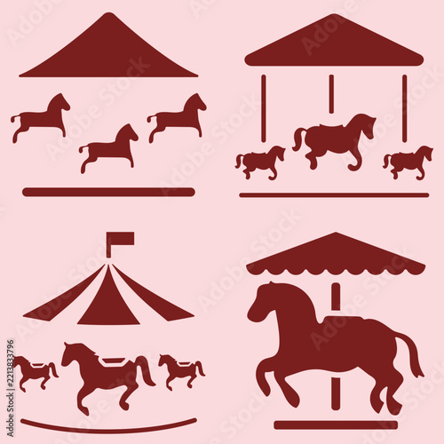 Carousel and merry go round silhouette icon set