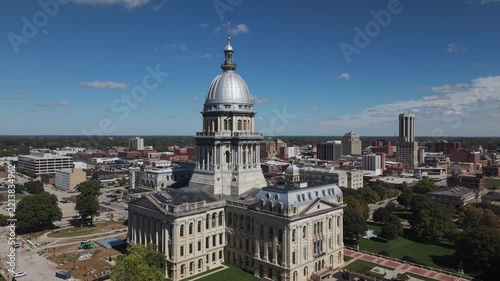 Illinois State Capitol drone clip with downtown in the background