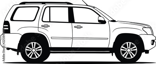 Black and white suv vehicle silhouette isolated on transparent background