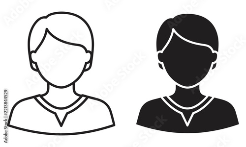 Two versions of a simple black and white line art female profile illustration