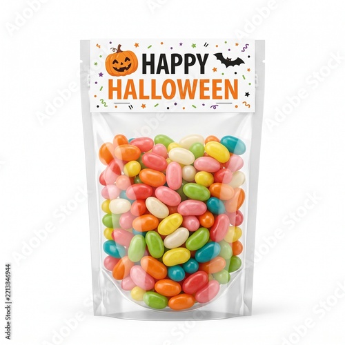 Colorful Halloween Jelly Bean Candy Pouch with Festive Header.