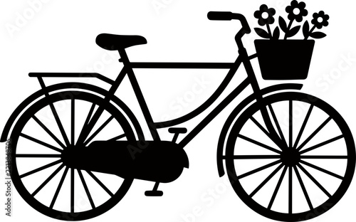 Bicycle with Flower Basket Silhouette SVG