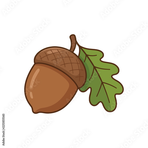 Acorn Branch Flat Vector Icon 02