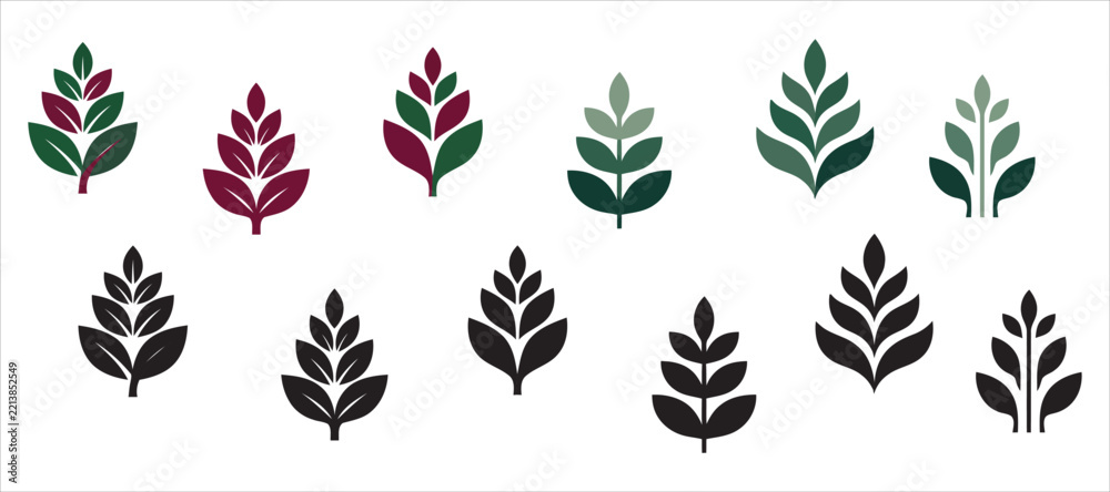 Obraz premium Set of decorative icons featuring a stylized minimalist cristmas tree for holiday graphic design projects
