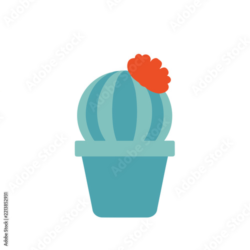 Stylized cactus with red flower in pot