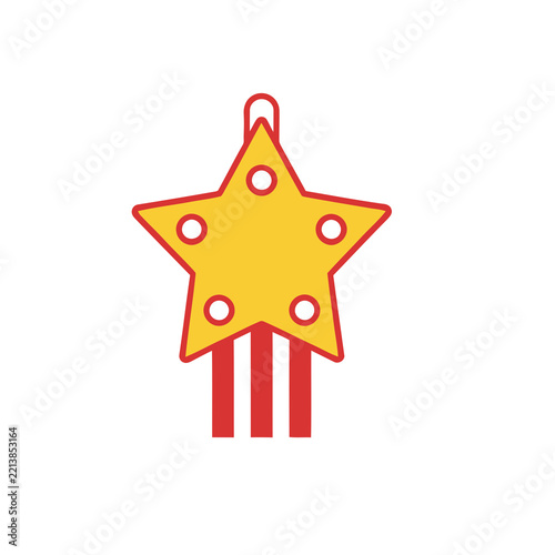 Yellow star ornament with red stripes