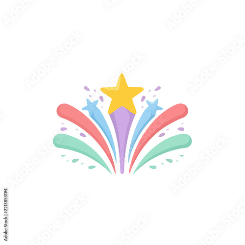 Yellow star with colorful abstract bursts