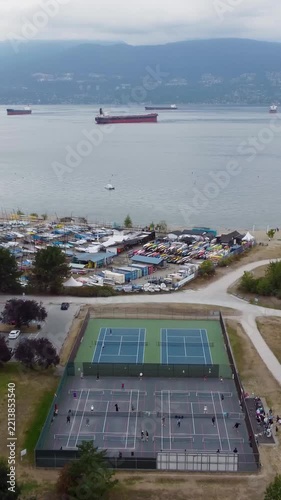 Vertical drone flight over beach shoreline