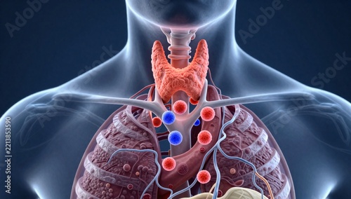Detailed 3D illustration of the human thyroid gland and surrounding anatomical structures