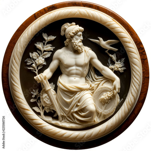 Mythological figure in detailed ivory carving depicting strength and nature
