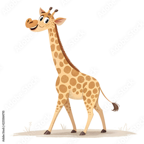 Cute Cartoon Giraffe Character Walking on White Background