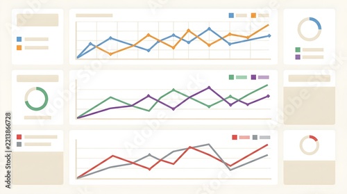 Minimal vector illustration of a steadily rising business performance graph with data points and analytical dashboard elements.