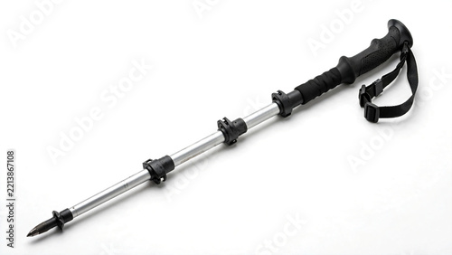 Adjustable hiking trekking pole with wrist strap and rubberized grip