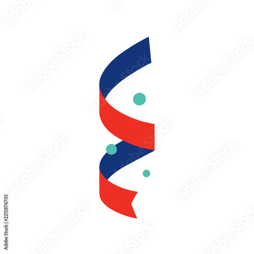 Red and Blue Ribbon Streamer with Teal Dots
