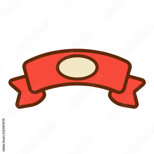 Red ribbon banner with cream oval