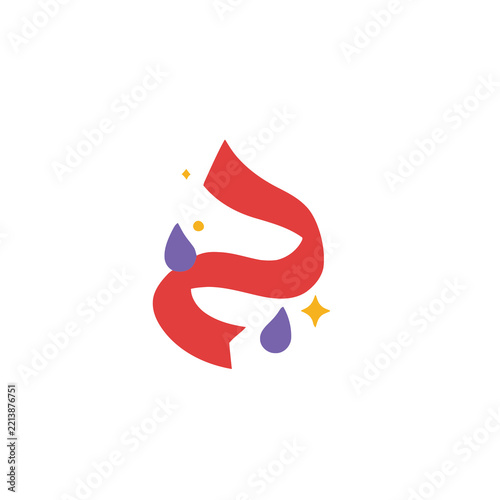 Red ribbon with purple drops and yellow stars
