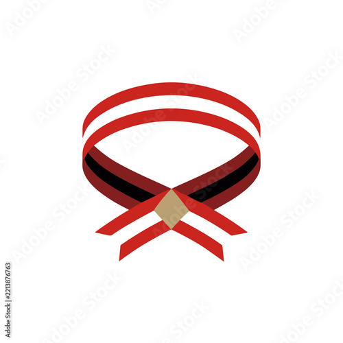 Red, black, and white ribbon with beige center