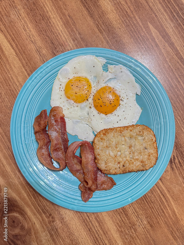 Eggs, Bacon,  Hash brown breakfast colorful