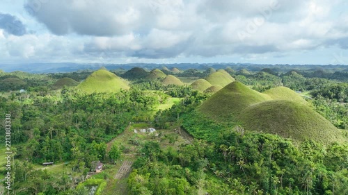 Aerial shot of the interesting rock formations called the Chocolate Hills on Bohol Island in the Philippines.