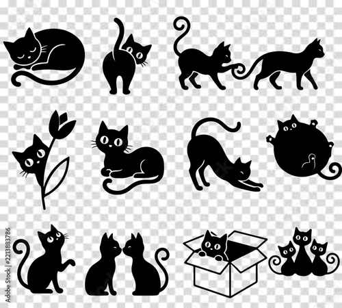 Black cats silhouettes set for halloween and other. Vector cat shapes isolated on white background..eps