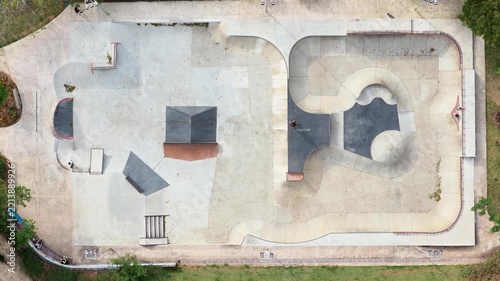 Aerial Top-Down View of Outdoor Concrete Skatepark