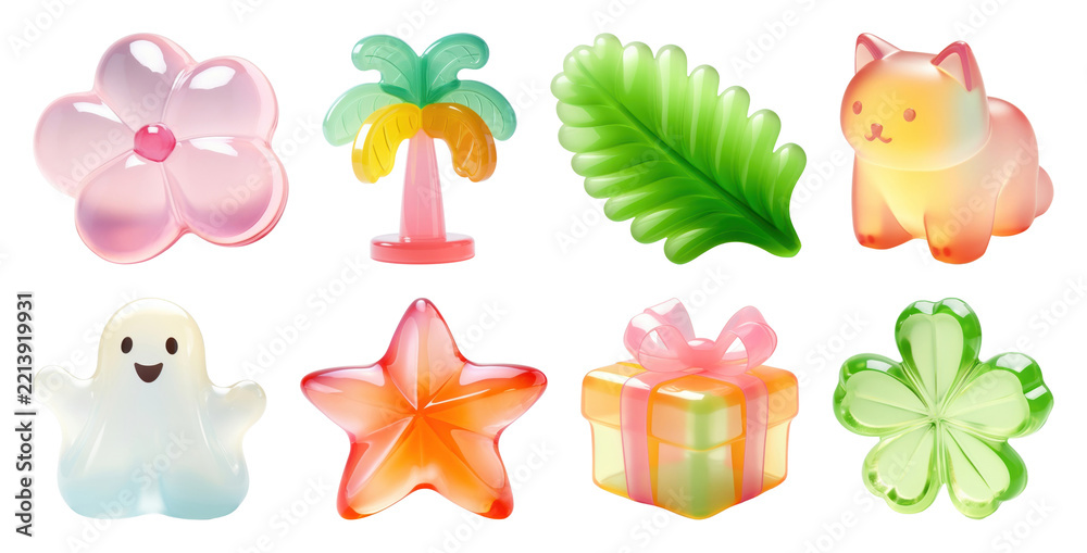 Fototapeta premium PNG Colorful cute glossy icons on transparent background