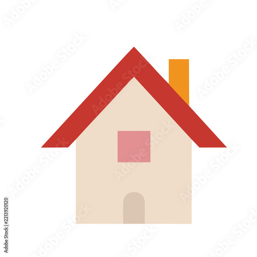 Stylized house icon with red roof and orange chimney