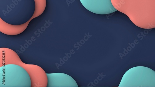 abstract background dark blue color side three overlapping circles different shades pink orange turquoise circles arranged diagonal line pink circle top corner orange blue circles bottom right corner