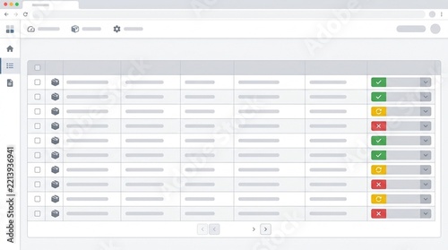 Reverse logistics software with blank disposition grid on screen, product returns and recycling workflow concept