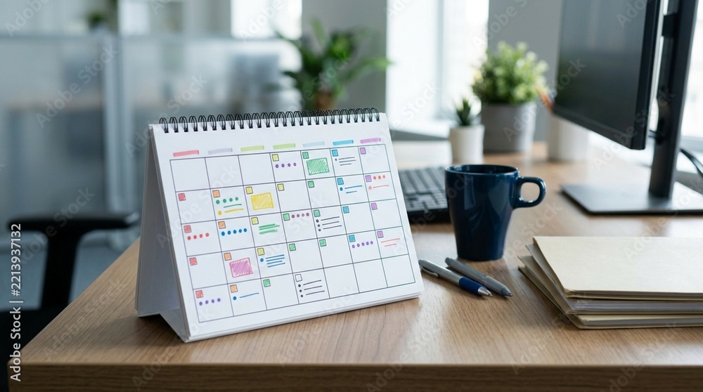Fototapeta premium Software data backup schedule on office desk, IT data protection and recovery planning concept