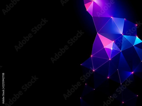 Geometric patterns illuminating a dark background, technological innovation, ||digital network