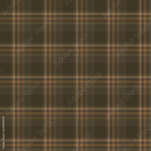 Seamless dark brown and copper checkered plaid tartan pattern background vector illustration. Abstract flat intersecting geometric line design for menswear fashion and premium coffee packaging art.