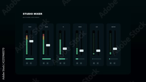 Digital studio mixer audio levels interface animation