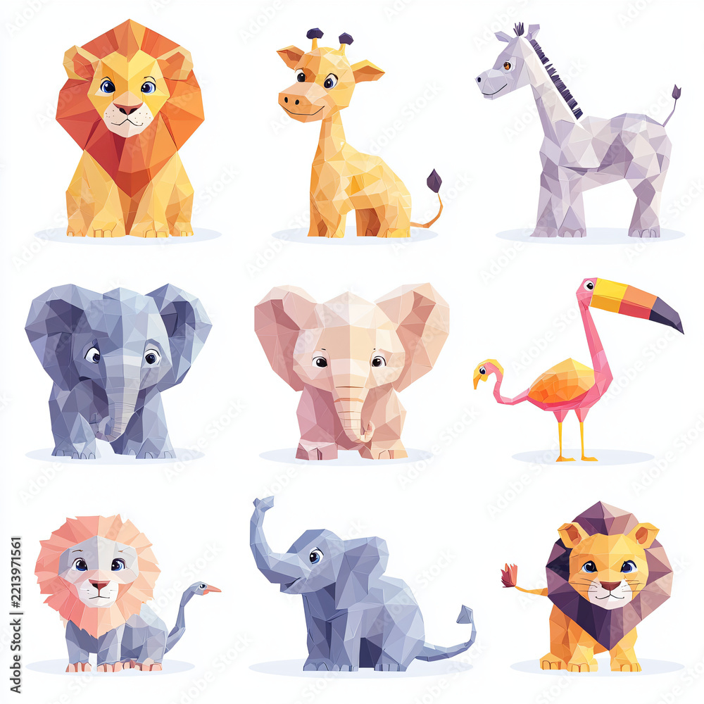 Fototapeta premium Colorful Polygon Animals in a Fun and Playful Style for Kids