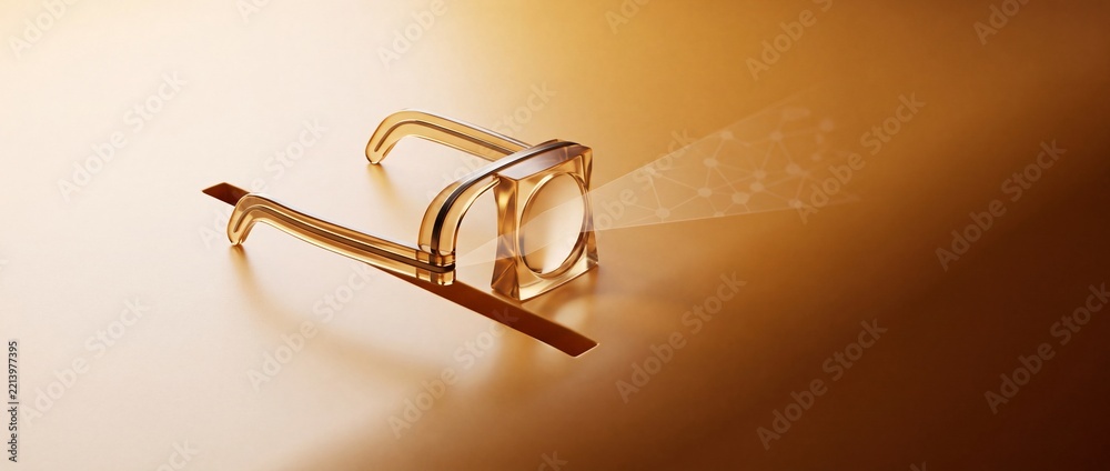 Fototapeta premium Conceptual image of eyeglasses being inserted into an ATM slot representing financial insight, digital data visualization, and clarity within the modern banking and investment technology industry.